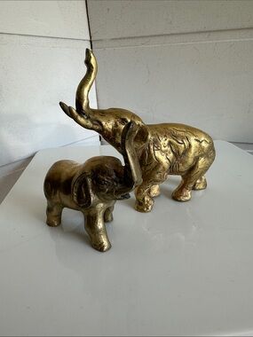 Vintage pair brass elephants